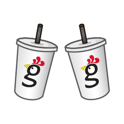 Cheers to That Emoji - A pair of Huey Magoo's Drinks with the Huey Magoo's little G on both cups. Both cups tilt into each other.