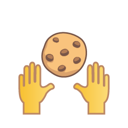 Without You I Crumble Emoji - A pair of hands emoji holding up a Huey Magoo's cookie.