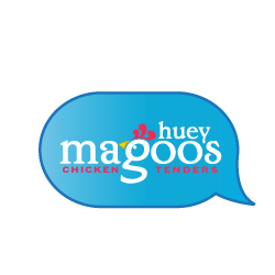 When Someone says, "Let's go to Huey Magoo's" Emoji - A blue message bubble with the Huey Magoo's logo inside and a heart emoji appearing and disappearing.